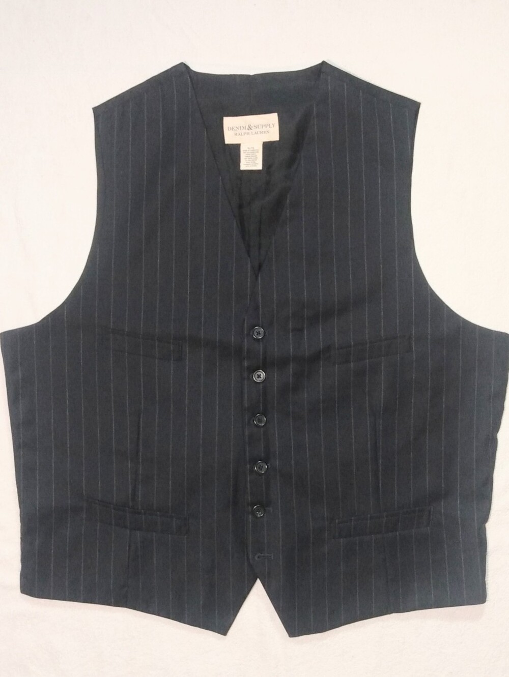 DENIM & SUPPLY Ralph Lauren Dark Blue Pinstripe Wool Formal Button Up Vest - XL